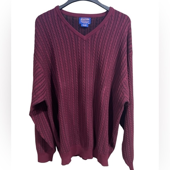 Men’s 100% Cotton PENDLETON V Neck Pullover Sweater Burgundy Size XL - Picture 1 of 5